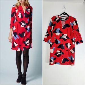 Boden 3/4 Sleeve V-Neck Red Floral Print Sheath Dress Size 6